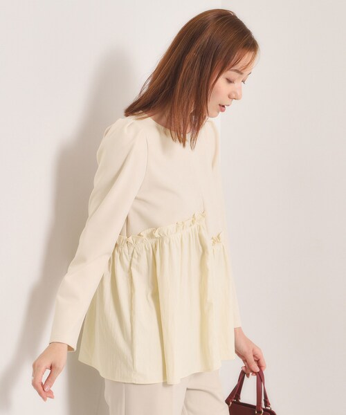 ITS'DEMO（イッツデモ）の「【洗濯機OK】異素材ドッキングトップス（Tシャツ/カットソー・レディース・ベビーピンク/ブラック/アイボリー・00）」の4枚目の写真