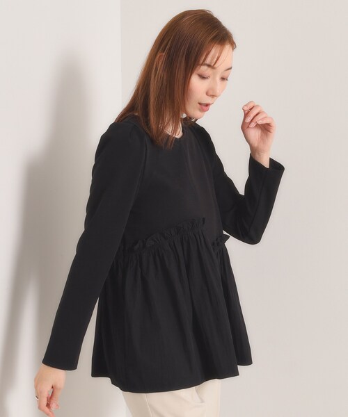 ITS'DEMO（イッツデモ）の「【洗濯機OK】異素材ドッキングトップス（Tシャツ/カットソー・レディース・ベビーピンク/ブラック/アイボリー・00）」の8枚目の写真