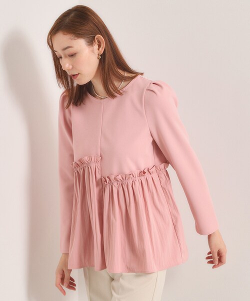 ITS'DEMO（イッツデモ）の「【洗濯機OK】異素材ドッキングトップス（Tシャツ/カットソー・レディース・ベビーピンク/ブラック/アイボリー・00）」の12枚目の写真