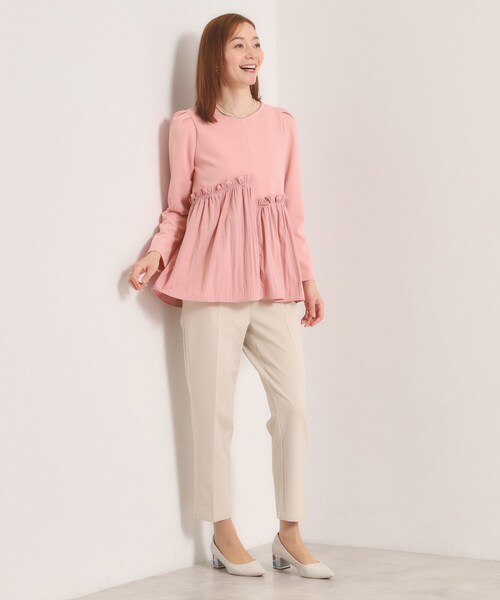 ITS'DEMO（イッツデモ）の「【洗濯機OK】異素材ドッキングトップス（Tシャツ/カットソー・レディース・ベビーピンク/ブラック/アイボリー・00）」の14枚目の写真