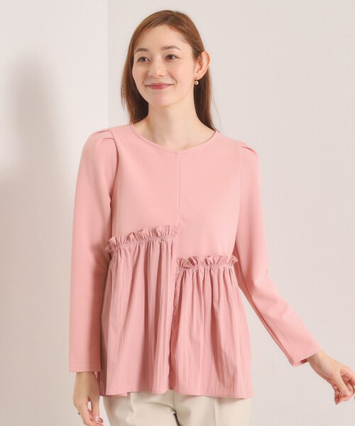 ITS'DEMO（イッツデモ）の「【洗濯機OK】異素材ドッキングトップス（Tシャツ/カットソー・レディース・ベビーピンク/ブラック/アイボリー・00）」の16枚目の写真