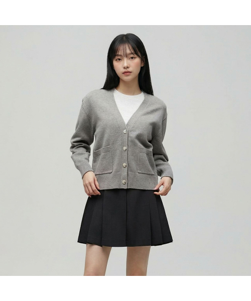 LAP（ラップ）の「ベーシックVネックカーディガン AS1KG162（ニット/セーター・レディース・レッド/チャコールグレー・FREE）」の7枚目の写真