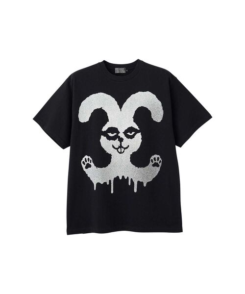 HYSTERIC GLAMOUR(ヒステリックグラマー) 半袖Tシャツ サイズF レディース - 黒×アイボリー コットン、コットン 美品ヒステリックグラマーhystericglamour黒半袖Tシャツ人気プリント