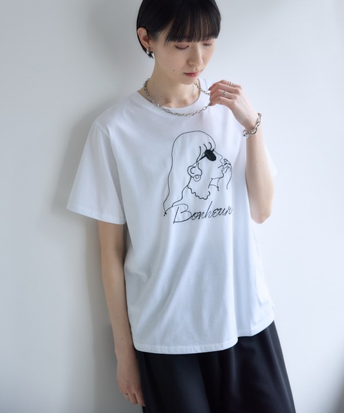 Paradise Picnic（パラダイスピクニック）の「ROSIEE 女の子柄コード刺繍Tシャツ（Tシャツ/カットソー・レディース・ホワイト/ブラック・FREE）」の18枚目の写真