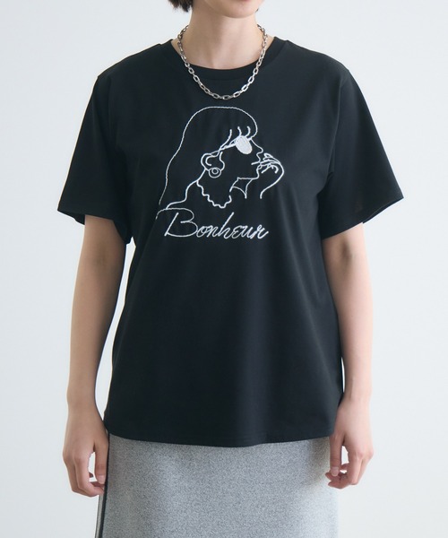 Paradise Picnic（パラダイスピクニック）の「ROSIEE 女の子柄コード刺繍Tシャツ（Tシャツ/カットソー・レディース・ホワイト/ブラック・FREE）」の12枚目の写真