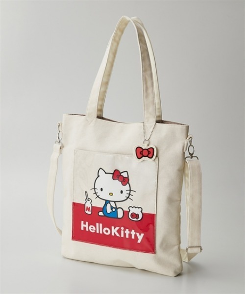 sanrio(サンリオ)の「Hello Kitty(ハローキティ)10ポケット縦型キャンバス2WAYトートバッグ(A4対応)(トートバッグ・レディース・アイボリー/ネイビー・FREE)」の2枚目の写真