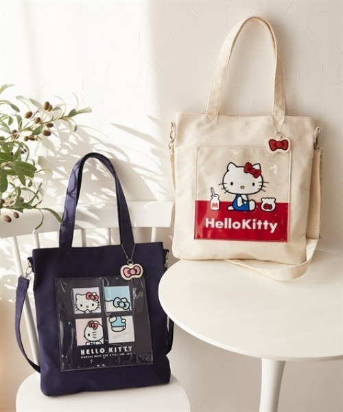 sanrio(サンリオ)の「Hello Kitty(ハローキティ)10ポケット縦型キャンバス2WAYトートバッグ(A4対応)(トートバッグ・レディース・アイボリー/ネイビー・FREE)」の3枚目の写真