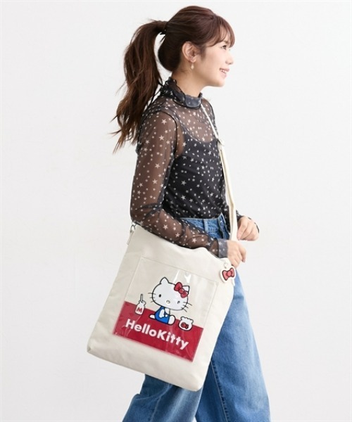 sanrio(サンリオ)の「Hello Kitty(ハローキティ)10ポケット縦型キャンバス2WAYトートバッグ(A4対応)(トートバッグ・レディース・アイボリー/ネイビー・FREE)」の5枚目の写真