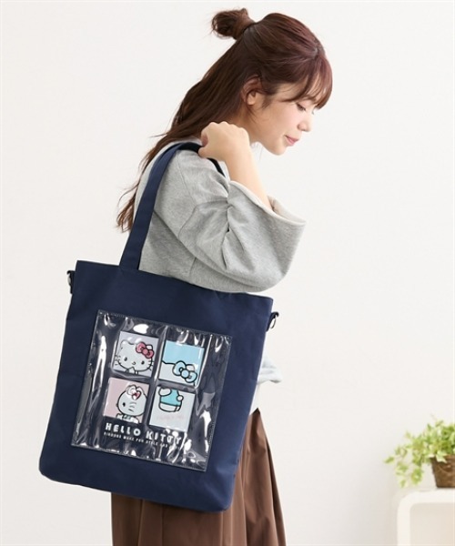 sanrio(サンリオ)の「Hello Kitty(ハローキティ)10ポケット縦型キャンバス2WAYトートバッグ(A4対応)(トートバッグ・レディース・アイボリー/ネイビー・FREE)」の9枚目の写真
