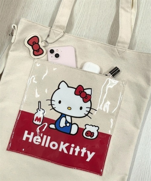 sanrio(サンリオ)の「Hello Kitty(ハローキティ)10ポケット縦型キャンバス2WAYトートバッグ(A4対応)(トートバッグ・レディース・アイボリー/ネイビー・FREE)」の14枚目の写真