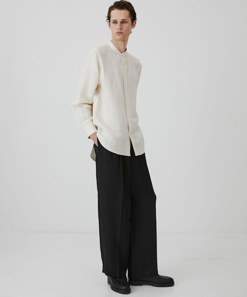 UNITED TOKYO（ユナイテッドトウキョウ）の「VINTAGE SILK LINEN グランパシャツ（シャツ/ブラウス・メンズ・ホワイト/ブラック・2/1）」の3枚目の写真
