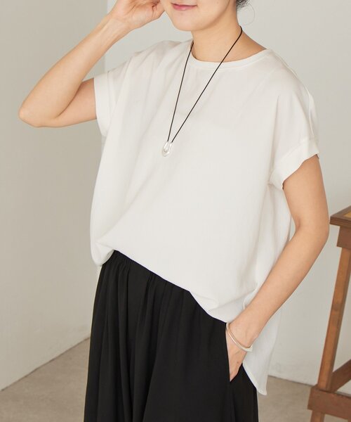 BEARDSLEY(ビアズリー)の「ストレッチジョーゼットブラウス(シャツ/ブラウス・レディース・ホワイト/ネイビー・FREE)」の9枚目の写真