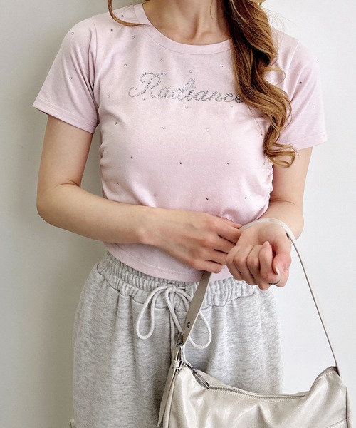INGNI（イング）の「ラインストーン飛ばしロゴサイドギャザーTシャツ（Tシャツ/カットソー・レディース・ブラック/ライトピンク/オフホワイト・M）」の19枚目の写真