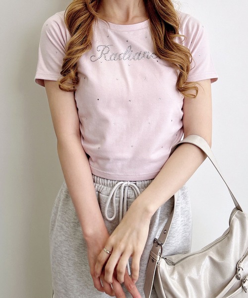 INGNI（イング）の「ラインストーン飛ばしロゴサイドギャザーTシャツ（Tシャツ/カットソー・レディース・ブラック/ライトピンク/オフホワイト・M）」の20枚目の写真