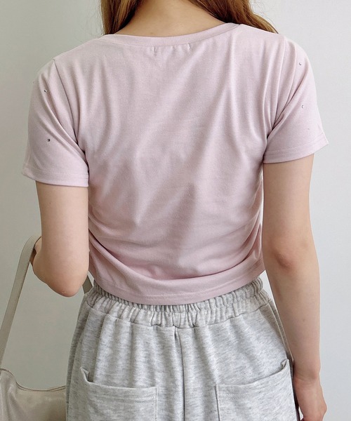 INGNI（イング）の「ラインストーン飛ばしロゴサイドギャザーTシャツ（Tシャツ/カットソー・レディース・ブラック/ライトピンク/オフホワイト・M）」の22枚目の写真