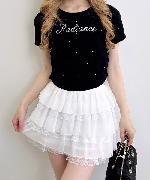 INGNI（イング）の「ラインストーン飛ばしロゴサイドギャザーTシャツ（Tシャツ/カットソー・レディース・ブラック/ライトピンク/オフホワイト・M）」の11枚目の写真