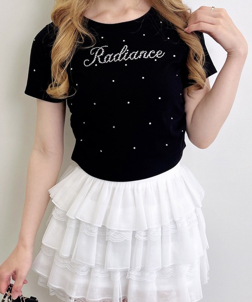 INGNI（イング）の「ラインストーン飛ばしロゴサイドギャザーTシャツ（Tシャツ/カットソー・レディース・ブラック/ライトピンク/オフホワイト・M）」の12枚目の写真