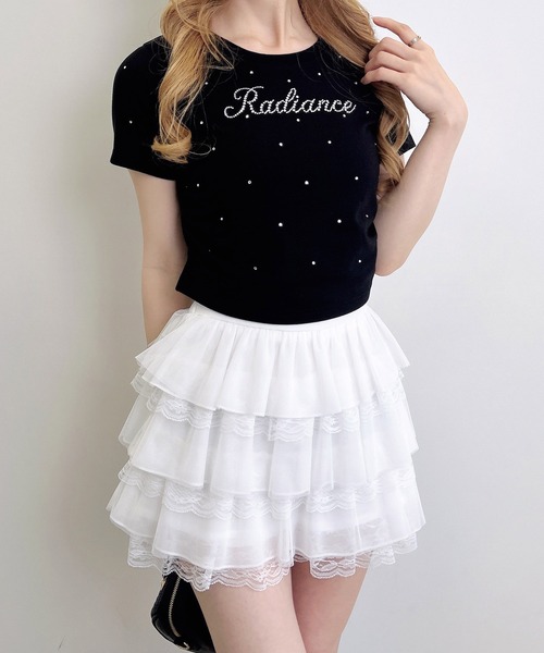 INGNI（イング）の「ラインストーン飛ばしロゴサイドギャザーTシャツ（Tシャツ/カットソー・レディース・ブラック/ライトピンク/オフホワイト・M）」の13枚目の写真