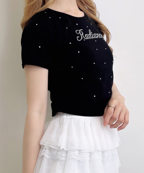 INGNI（イング）の「ラインストーン飛ばしロゴサイドギャザーTシャツ（Tシャツ/カットソー・レディース・ブラック/ライトピンク/オフホワイト・M）」の14枚目の写真