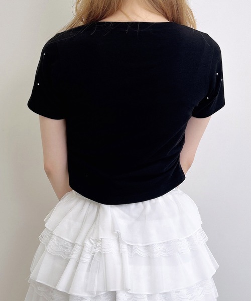 INGNI（イング）の「ラインストーン飛ばしロゴサイドギャザーTシャツ（Tシャツ/カットソー・レディース・ブラック/ライトピンク/オフホワイト・M）」の15枚目の写真