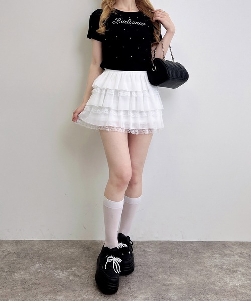 INGNI（イング）の「ラインストーン飛ばしロゴサイドギャザーTシャツ（Tシャツ/カットソー・レディース・ブラック/ライトピンク/オフホワイト・M）」の16枚目の写真