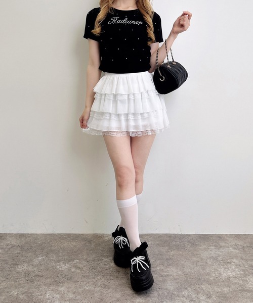 INGNI（イング）の「ラインストーン飛ばしロゴサイドギャザーTシャツ（Tシャツ/カットソー・レディース・ブラック/ライトピンク/オフホワイト・M）」の17枚目の写真