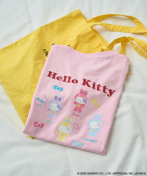 FREAK'S STORE(フリークスストア)の「限定展開 別注/うさぎ姿のHELLO KITTY/バックプリント 半袖 Tシャツ(Tシャツ/カットソー・レディース・オフホワイト/ライトピンク/チャコール・フリ-)」の4枚目の写真