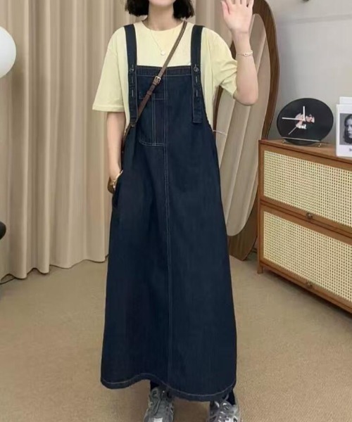 semplice（センプリチェ）の「カジュアルオーバーオールドレス（ワンピース・レディース・ブルー・L/M）」の5枚目の写真