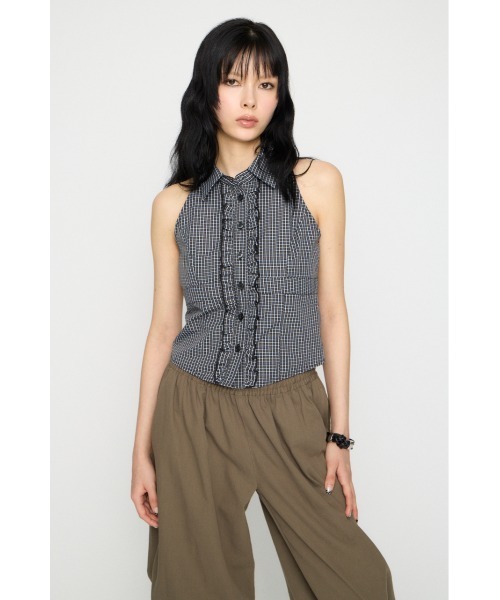 LAGUA GEM(ラグアジェム)の「FRONT FRILL NOSLEEVE シャツ(シャツ/ブラウス・レディース・ブラック/ネイビー/ブラウン・FREE)」の5枚目の写真