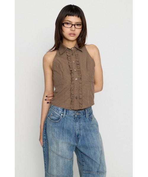 LAGUA GEM(ラグアジェム)の「FRONT FRILL NOSLEEVE シャツ(シャツ/ブラウス・レディース・ブラック/ネイビー/ブラウン・FREE)」の10枚目の写真