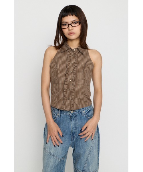 LAGUA GEM(ラグアジェム)の「FRONT FRILL NOSLEEVE シャツ(シャツ/ブラウス・レディース・ブラック/ネイビー/ブラウン・FREE)」の11枚目の写真