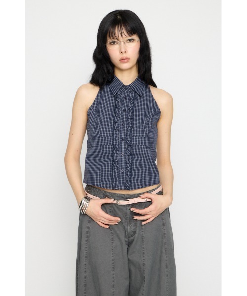 LAGUA GEM(ラグアジェム)の「FRONT FRILL NOSLEEVE シャツ(シャツ/ブラウス・レディース・ブラック/ネイビー/ブラウン・FREE)」の15枚目の写真