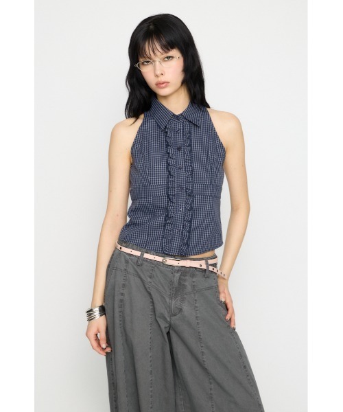 LAGUA GEM(ラグアジェム)の「FRONT FRILL NOSLEEVE シャツ(シャツ/ブラウス・レディース・ブラック/ネイビー/ブラウン・FREE)」の16枚目の写真