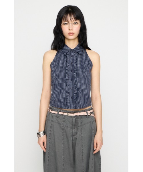 LAGUA GEM(ラグアジェム)の「FRONT FRILL NOSLEEVE シャツ(シャツ/ブラウス・レディース・ブラック/ネイビー/ブラウン・FREE)」の18枚目の写真