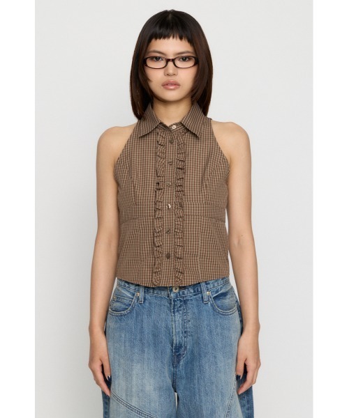 LAGUA GEM(ラグアジェム)の「FRONT FRILL NOSLEEVE シャツ(シャツ/ブラウス・レディース・ブラック/ネイビー/ブラウン・FREE)」の19枚目の写真