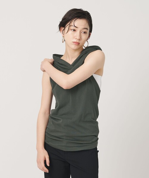 ER(イーアール)の「<ER>フードホルターネック トップス(Tシャツ/カットソー・レディース・ホワイト/ダークグレー/グレー系・FREE)」の2枚目の写真
