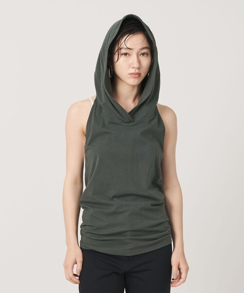 ER(イーアール)の「<ER>フードホルターネック トップス(Tシャツ/カットソー・レディース・ホワイト/ダークグレー/グレー系・FREE)」の6枚目の写真