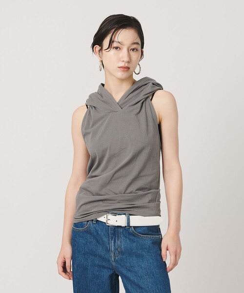 ER(イーアール)の「<ER>フードホルターネック トップス(Tシャツ/カットソー・レディース・ホワイト/ダークグレー/グレー系・FREE)」の9枚目の写真