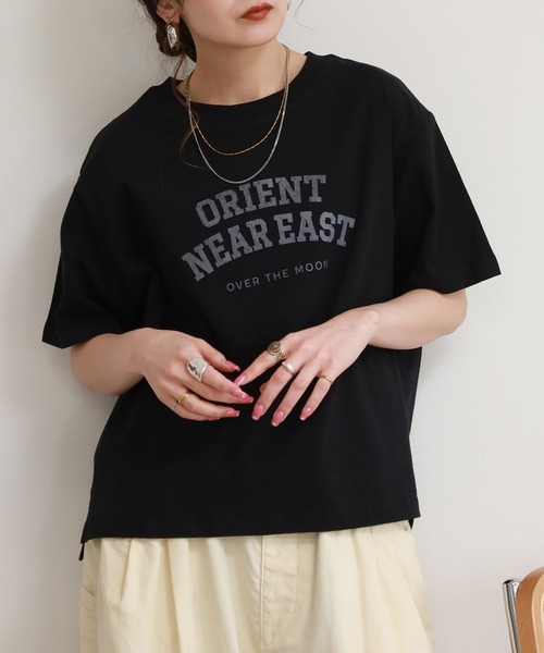 FUNALIVE（ファンアライブ）の「コットンワイドクルーネックプリントＴシャツＡ半袖（Tシャツ/カットソー・レディース・ネイビー/アイボリー/ブラック・M-L）」の3枚目の写真