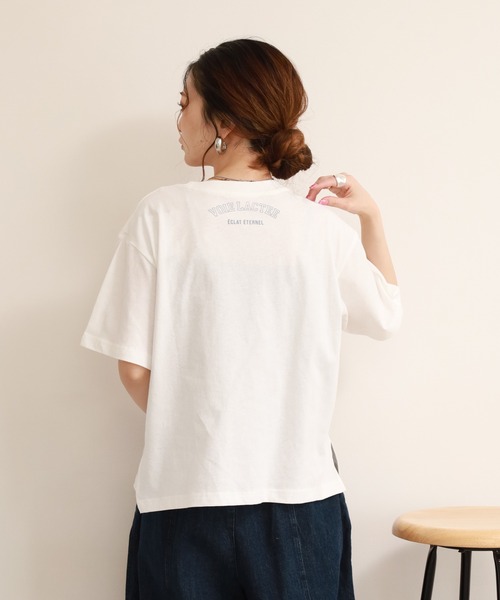 FUNALIVE（ファンアライブ）の「コットンワイドクルーネックプリントＴシャツＡ半袖（Tシャツ/カットソー・レディース・ネイビー/アイボリー/ブラック・M-L）」の5枚目の写真