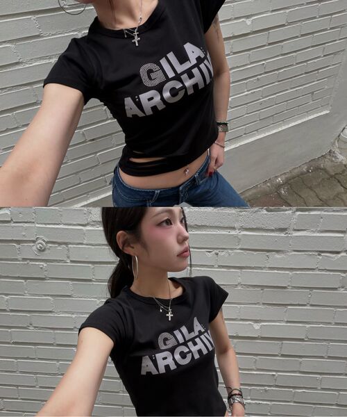 GILAARCHIVE(ギラアーカイブ)の「SCRATCHED BOLD LOGO CROP T-SHIRTS_BLACK(Tシャツ/カットソー・レディース・その他・FREE)」の3枚目の写真