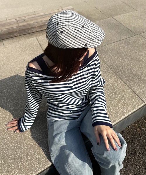 HALEY PESCA(ヘーリーペスカ)の「HALEY PESCA/ハートデザインギンガムチェックハンチング帽(ハンチング/ベレー帽・レディース・ブルー/ブラック/ピンク・FREE)」の2枚目の写真