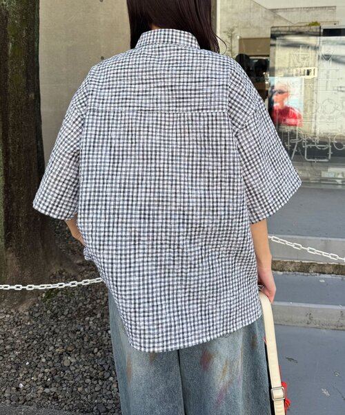 CIAOPANIC(チャオパニック)の「チェックサッカー半袖シャツ(シャツ/ブラウス・レディース・サックスブルー/ブルー/ホワイト/ブラック・MEDIUM/LARGE)」の8枚目の写真