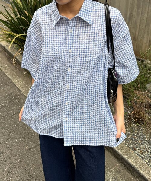 CIAOPANIC(チャオパニック)の「チェックサッカー半袖シャツ(シャツ/ブラウス・レディース・サックスブルー/ブルー/ホワイト/ブラック・MEDIUM/LARGE)」の22枚目の写真