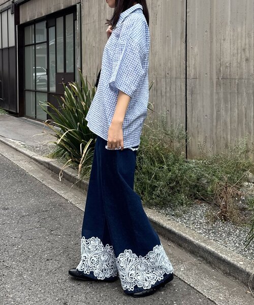 CIAOPANIC(チャオパニック)の「チェックサッカー半袖シャツ(シャツ/ブラウス・レディース・サックスブルー/ブルー/ホワイト/ブラック・MEDIUM/LARGE)」の13枚目の写真