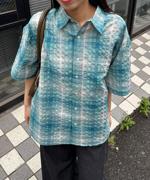 CIAOPANIC(チャオパニック)の「チェックサッカー半袖シャツ(シャツ/ブラウス・レディース・サックスブルー/ブルー/ホワイト/ブラック・MEDIUM/LARGE)」の15枚目の写真