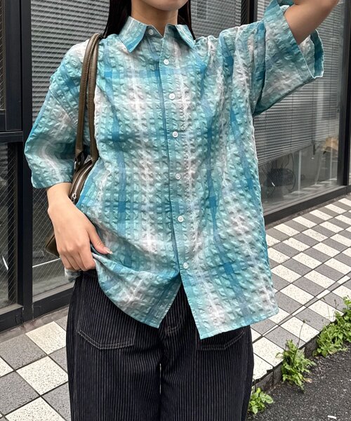 CIAOPANIC(チャオパニック)の「チェックサッカー半袖シャツ(シャツ/ブラウス・レディース・サックスブルー/ブルー/ホワイト/ブラック・MEDIUM/LARGE)」の16枚目の写真