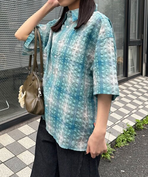 CIAOPANIC(チャオパニック)の「チェックサッカー半袖シャツ(シャツ/ブラウス・レディース・サックスブルー/ブルー/ホワイト/ブラック・MEDIUM/LARGE)」の17枚目の写真