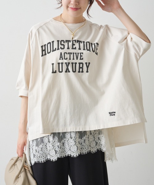 PUAL CE CIN(ピュアルセシン)の「USAコットン カレッジロゴTシャツ(Tシャツ/カットソー・レディース・ブラック/ブラウン系/アイボリー・FREE)」の1枚目の写真