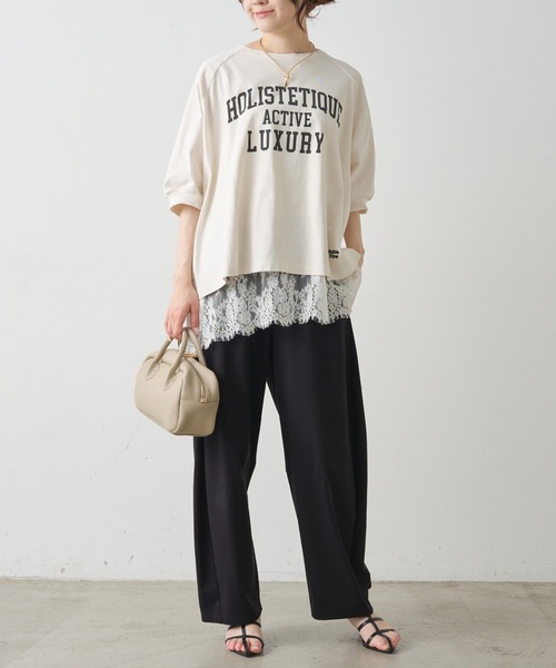 PUAL CE CIN(ピュアルセシン)の「USAコットン カレッジロゴTシャツ(Tシャツ/カットソー・レディース・ブラック/ブラウン系/アイボリー・FREE)」の9枚目の写真